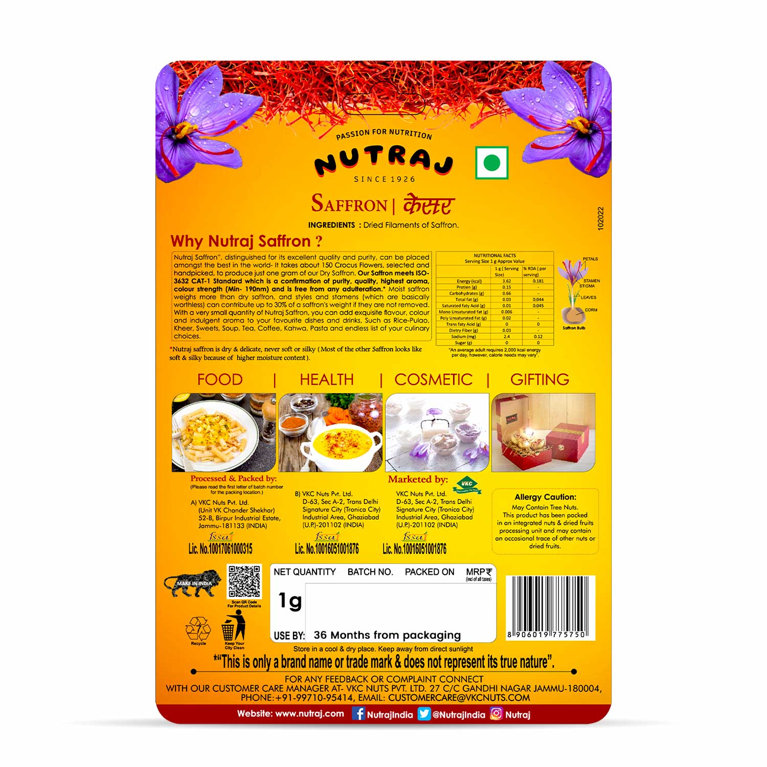 Nutraj Original Saffron Blister Card 0.5gm