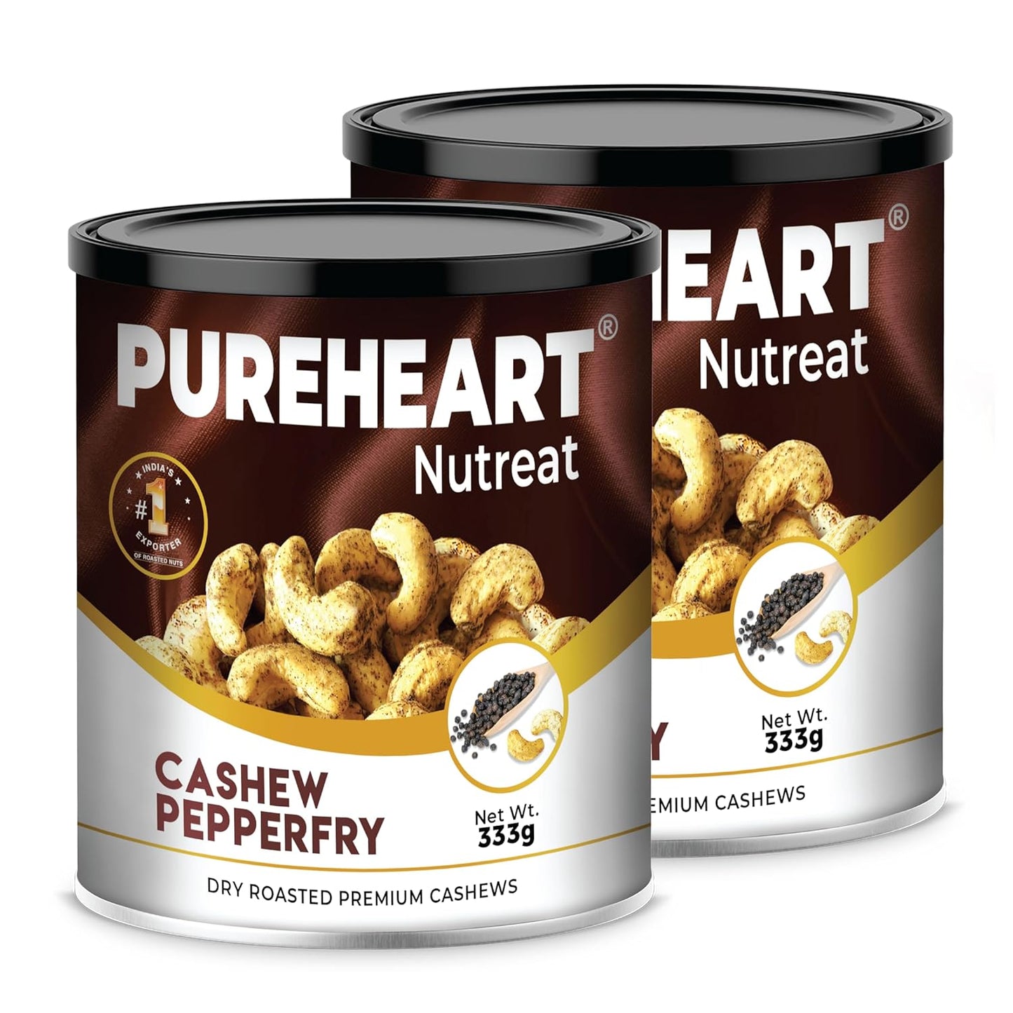 Pureheart Nutreat Pepperfry Cashews  Inspired by Iconic Malabar Dish, Premium Salted Black Pepper Cashew Nuts/Kaju Dry Fruit, Roasted Cashews with Aroma & Freshly Ground Pepper