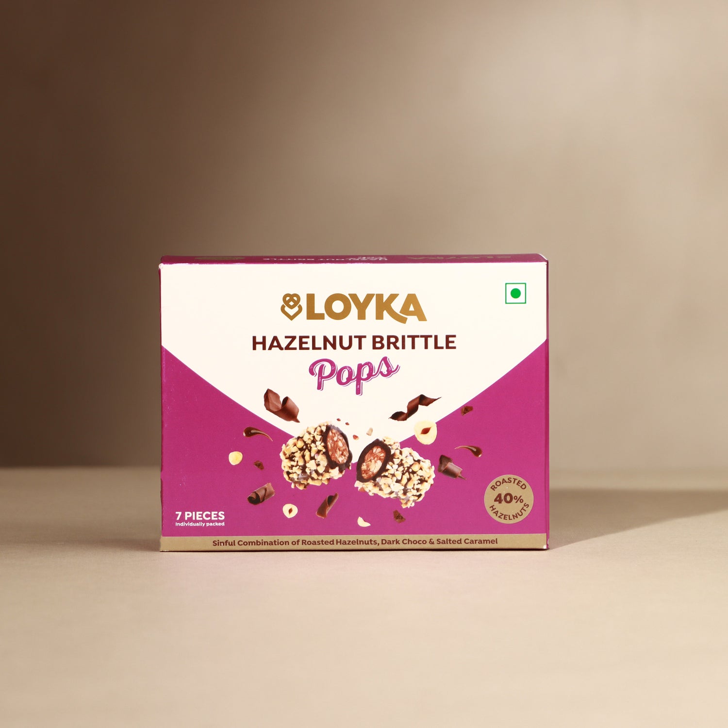 Loyka Hazelnut Brittle Pops - 7 pcs | Premium Chocolate Gift Hamper | Choco & Nut Dryfruit Delicacy | Roasted Hazelnuts (45%), Dark Choco & Salted Caramel