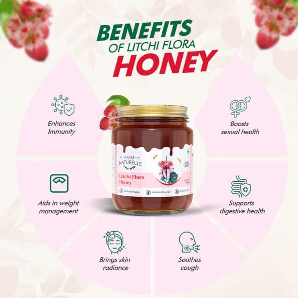 Litchi Flower Wild Forest Honey | 100% Pure Honey | Wooden Spoon| Raw, Natural, Unprocessed & Unheated Honey | Lab Tested Honey in Glass Bottle.