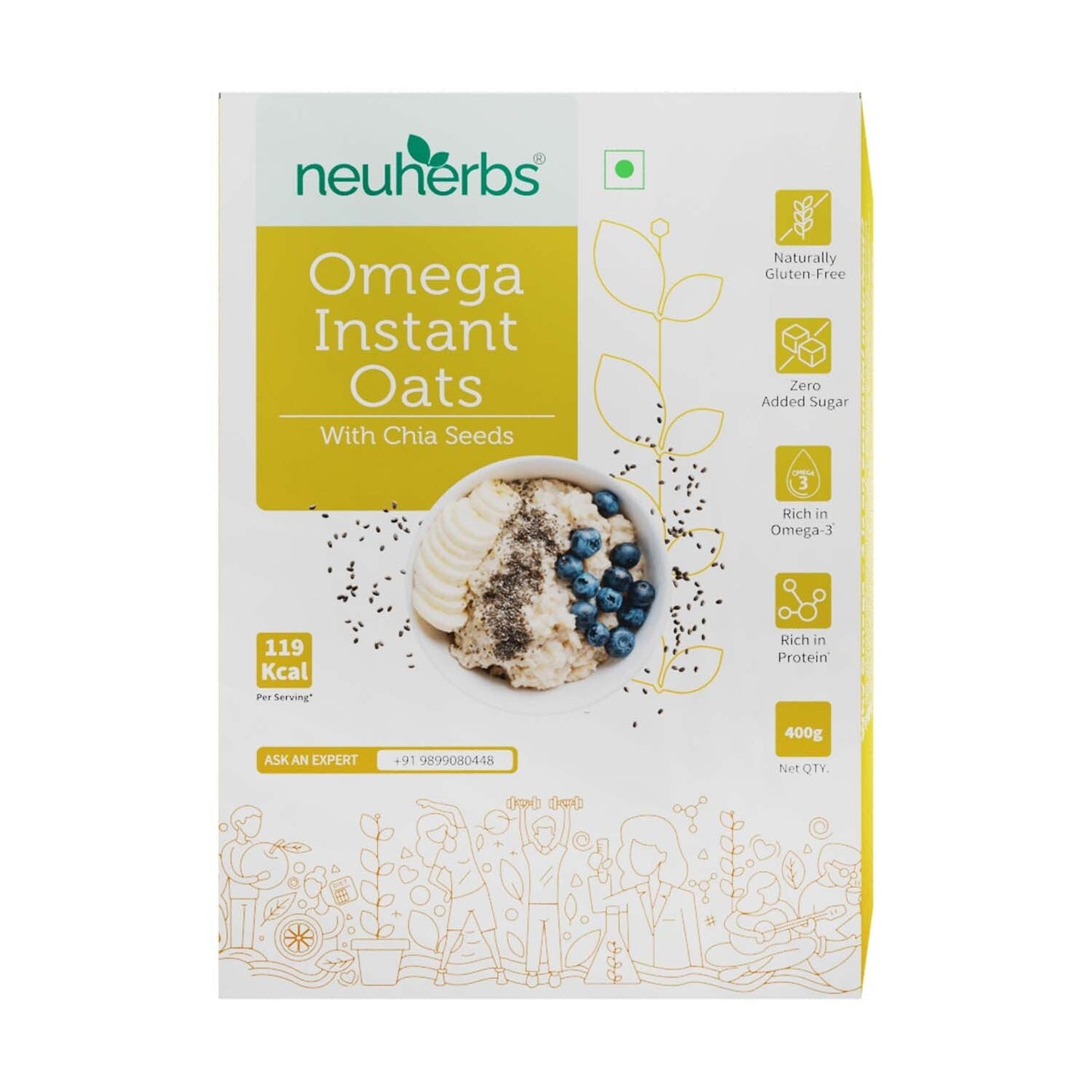 Omega Instant Oats With Chia Seeds for Weight Loss Ready to Eat Cereal, Whole Grain, Breakfast Cereal & Gluten Free