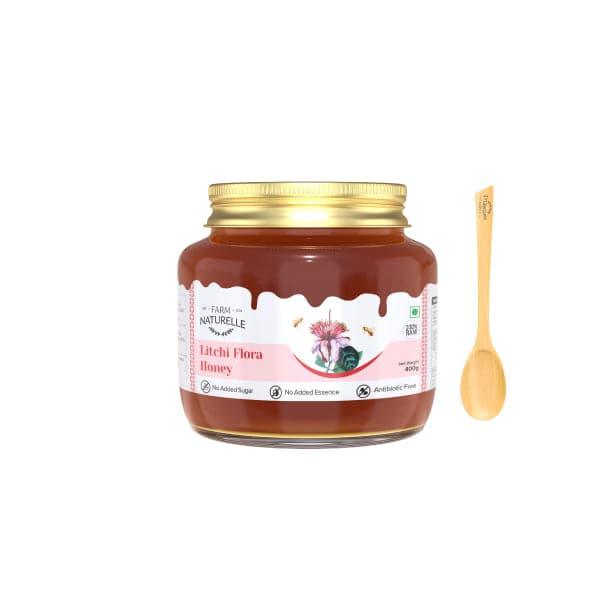 Litchi Flower Wild Forest Honey | 100% Pure Honey | Wooden Spoon| Raw, Natural, Unprocessed & Unheated Honey | Lab Tested Honey in Glass Bottle.