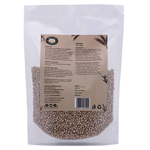 Millet Amma Grains Unpolished Certified Organic Jowar Millet Grains - 1 kg (pack of 2)