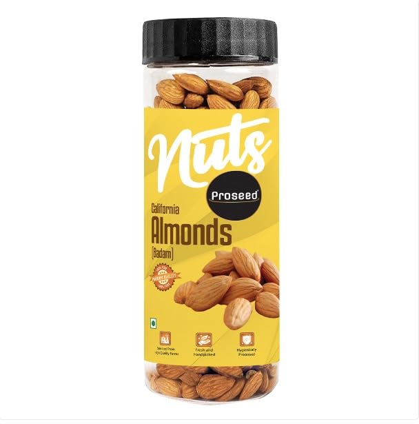 Proseed Natural Premium Whole Almonds/Badaam 300 Gx 1 | 100% Natural Crunchy Badam Giri | Nuts & Dry Fruits | Rich in Protein, Fibre, Vitamin E, Magnesium & Calcium | Healthy Snacks | Dry Fruit Gift | (300 Grams x Pack of 1)