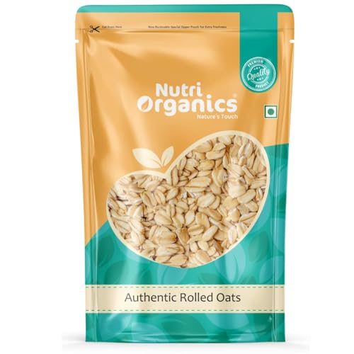 Nutri Organics Rolled Oats 1 kg - Diet Food | 100% Wholegrain Jumbo Oats | Oats for Weight Management | High Fibre Breakfast | Rich in Protein