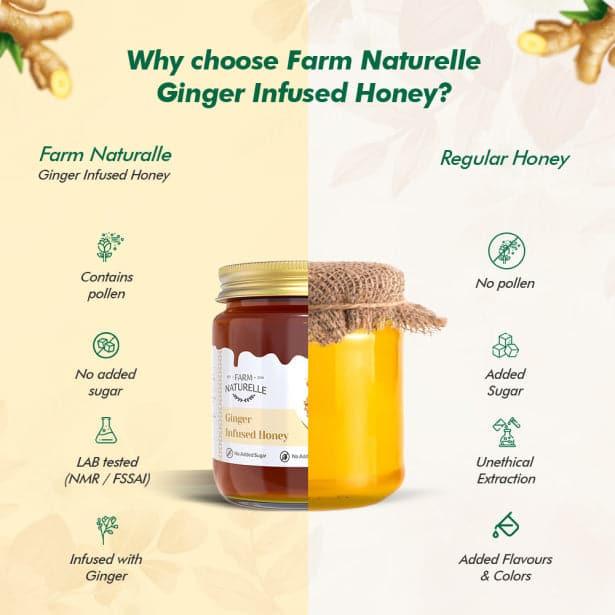 Ginger Infused Honey | 100% Pure Honey | Wooden Spoon| Raw, Natural, Unprocessed & Unheated Honey | Lab Tested Honey in Glass Bottle.