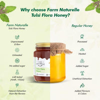 Vana Tulsi Flower Wild Forest Honey | 100% Pure Honey | Wooden Spoon| Raw, Natural, Unprocessed & Unheated Honey | Lab Tested Honey in Glass Bottle.