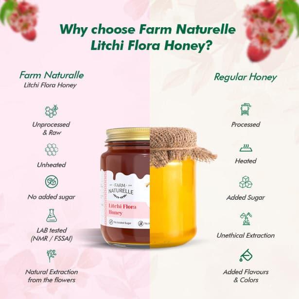 Litchi Flower Wild Forest Honey | 100% Pure Honey | Wooden Spoon| Raw, Natural, Unprocessed & Unheated Honey | Lab Tested Honey in Glass Bottle.