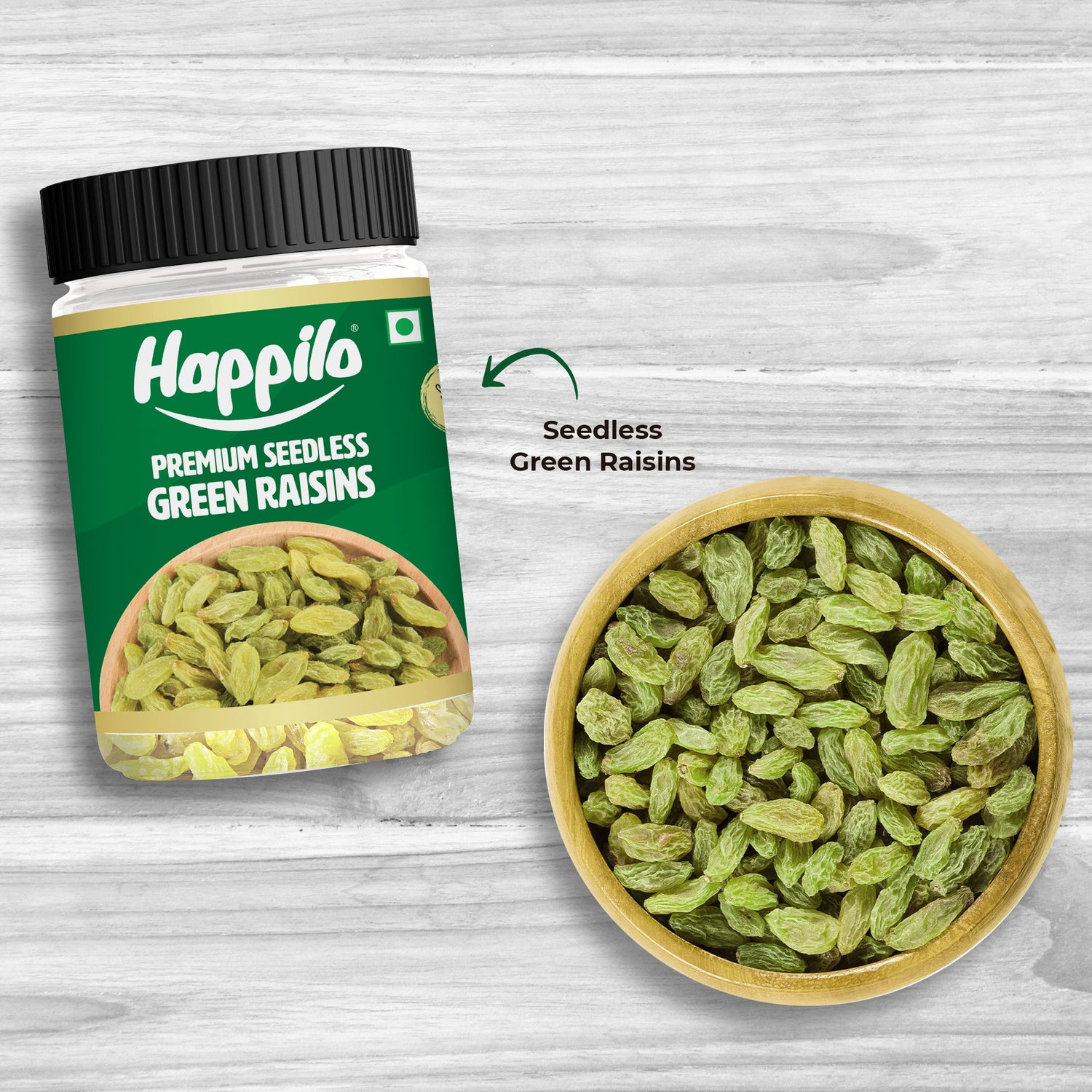 Happilo Premium Seedless Green Raisins 250g Jar