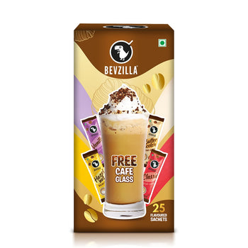 Assorted pack of 	Coffee Sachets With 25 flavoured coffee sachets + free cafe glass