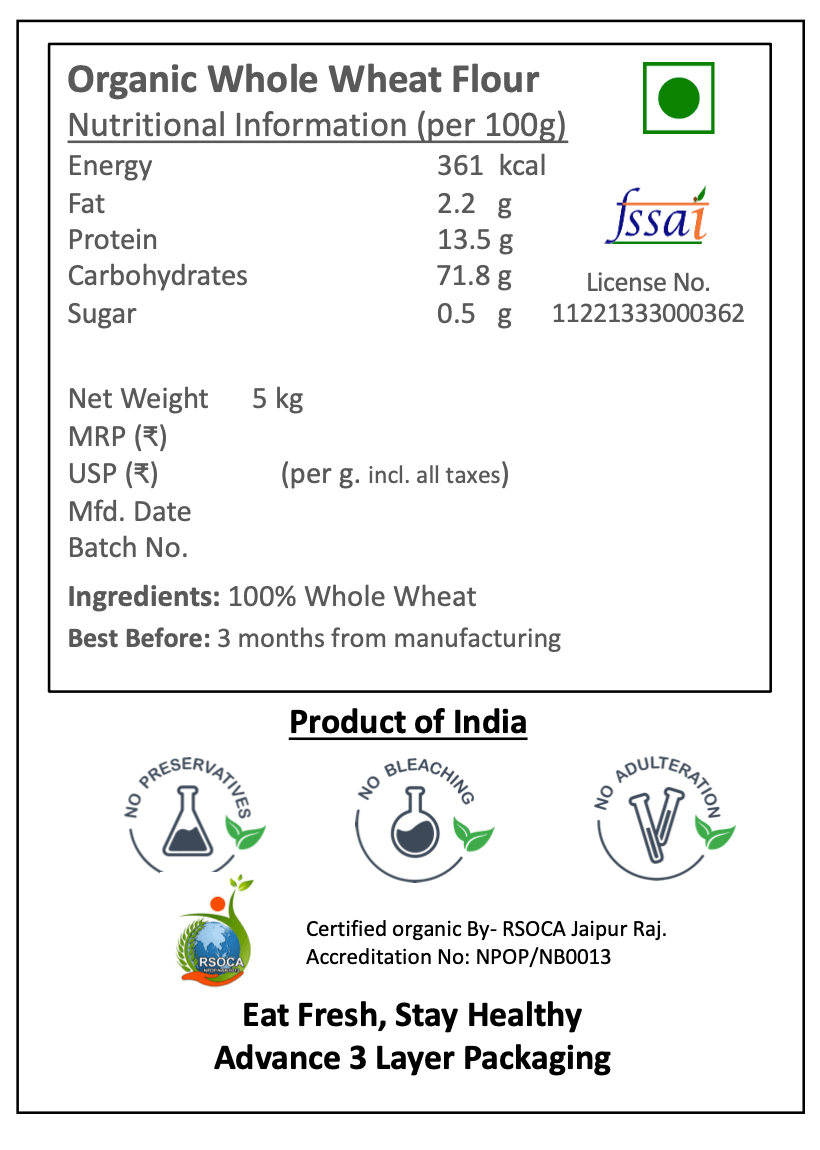 Organic Whole wheat  Atta/Flour