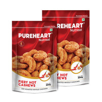 Pureheart Nutreat Fiery Hot Cashews - Natural Premium Spicy Roasted Whole Cashew Nuts/Kaju Dry Fruit, Crunchy & Delicious Chili Cashews - Resealable Pouch