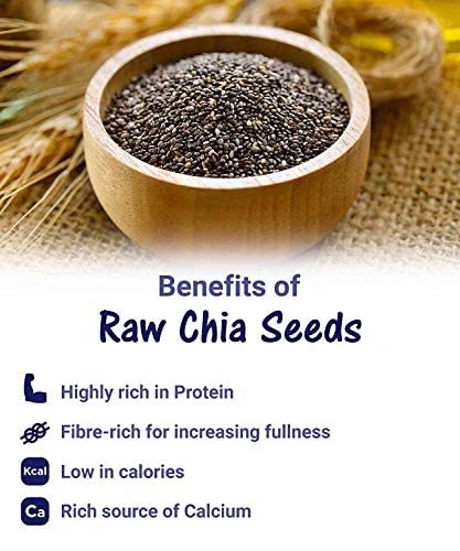 Nutri Organics Raw Unroasted Chia Seeds for eating with Omega 3 and Fiber for Weight Loss management - 200 Gram