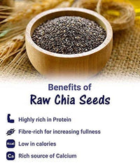 Nutri Organics Raw Unroasted Chia Seeds for eating with Omega 3 and Fiber for Weight Loss management - 200 Gram