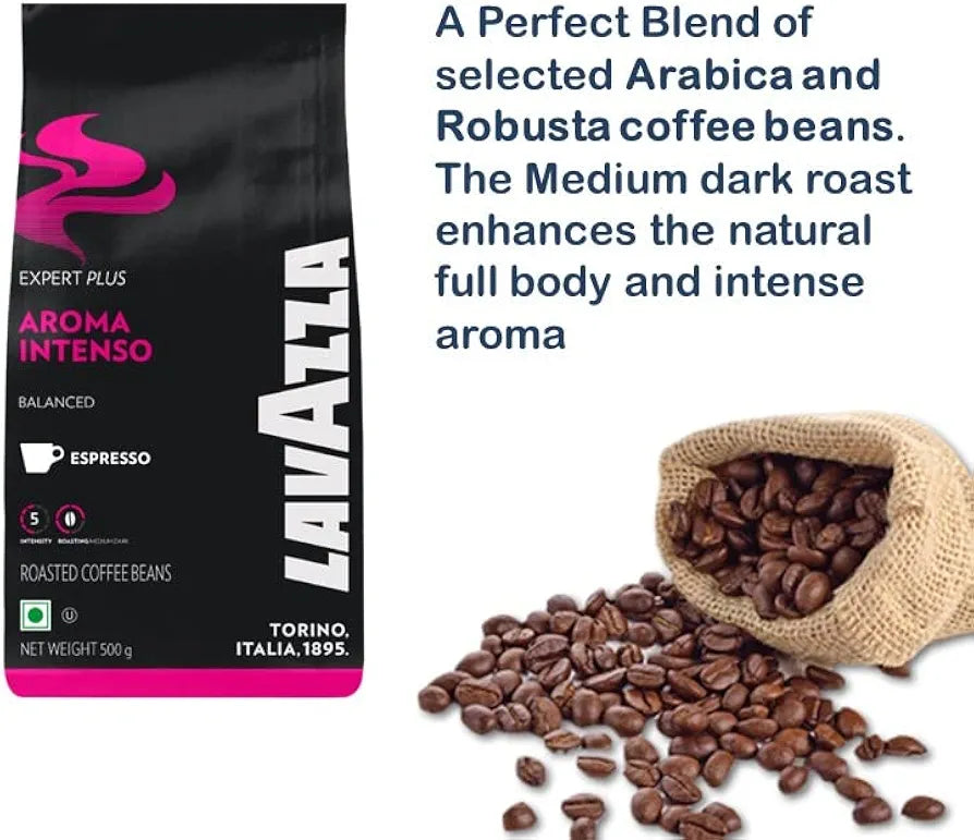 Lavazza Aroma Intenso, Roasted Coffee Beans Bag, 500Gram