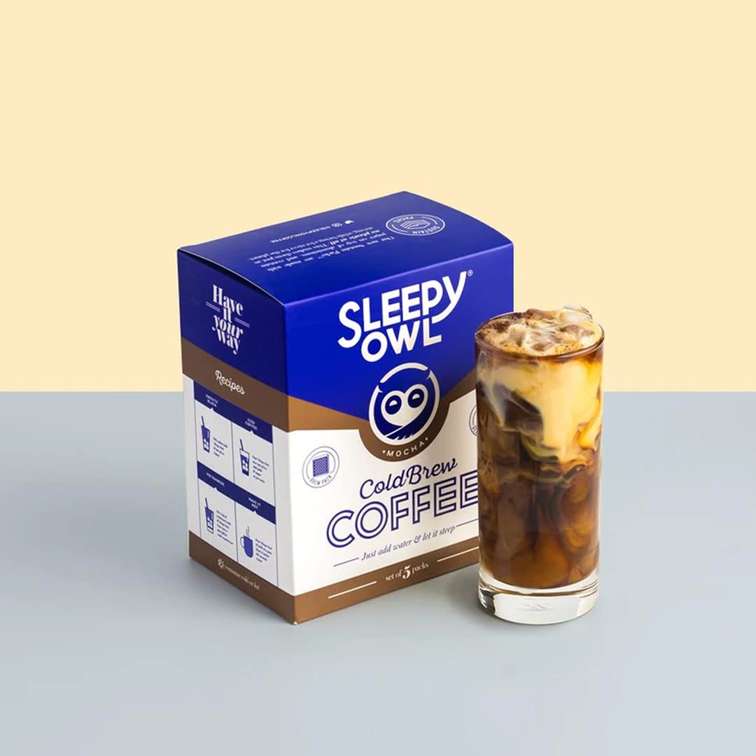 Sleepy Owl Mocha Cold Brew Coffee Bags Set of 5 Packs - 50 Gms Each