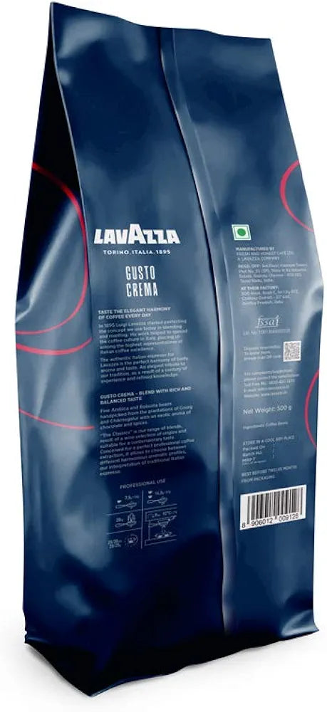 Lavazza FRESH & HONEST Gusto Crema, Roasted Coffee Beans, 500 grams, Bag