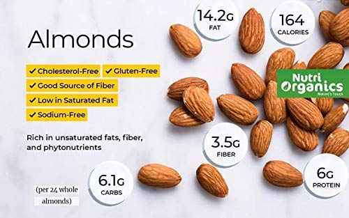 Nutri Organics 100% Natural Premium Raw California Almonds 200g Pack | Dried | Premium Badam Giri | High in Fibre | Rich in Vitamin E & Manganese | Dry Fruits | Whole Natural Badam