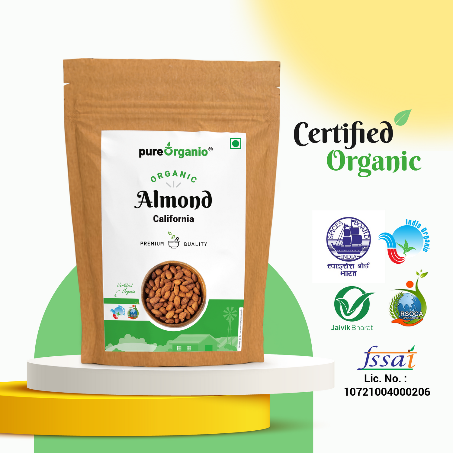 Pure Organio Organic Almonds - Calforina Badam NPOP Certified