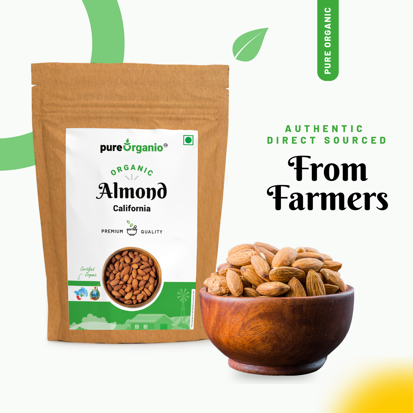 Pure Organio Organic Almonds - Calforina Badam NPOP Certified