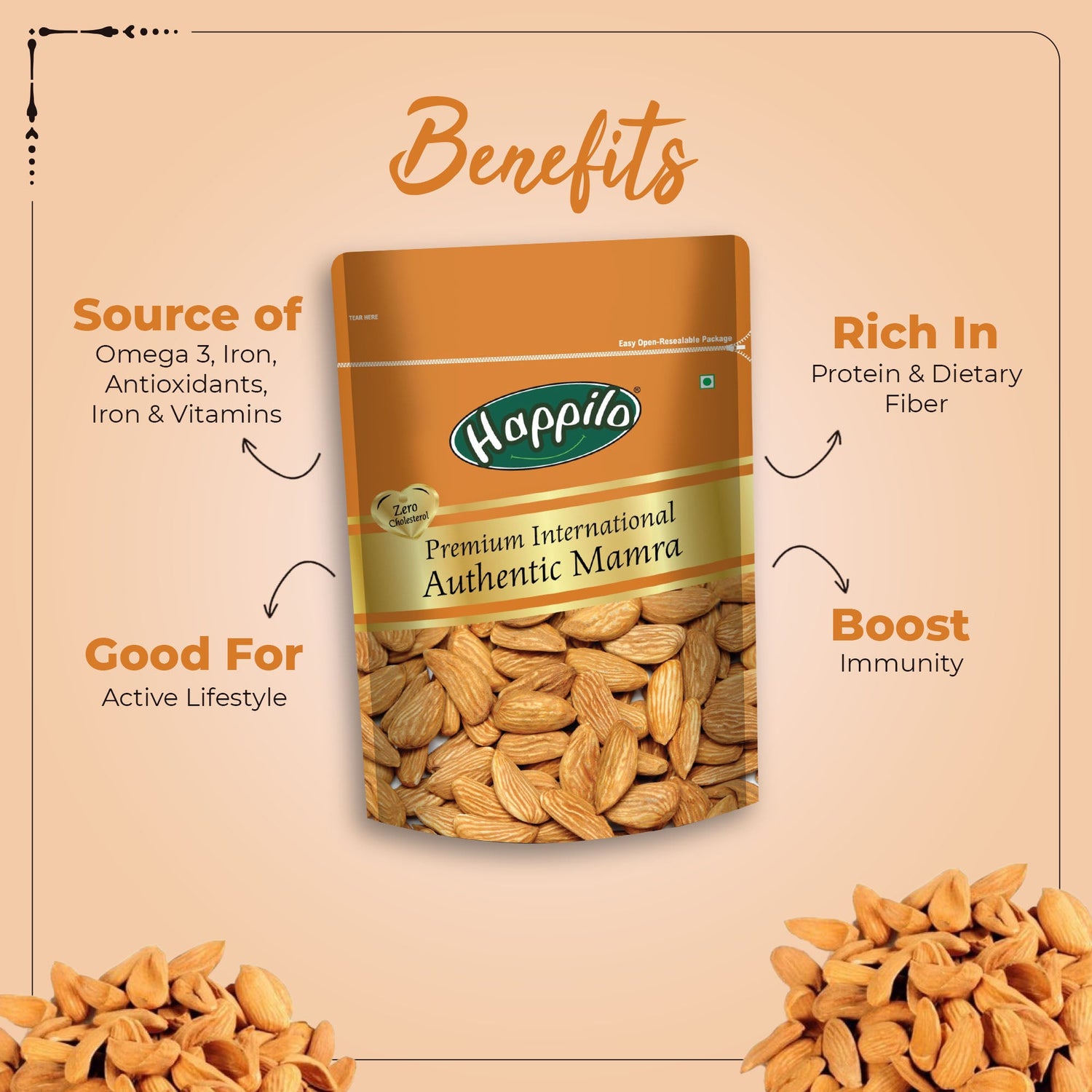 Happilo 100% Premium Raw Mamra Almonds