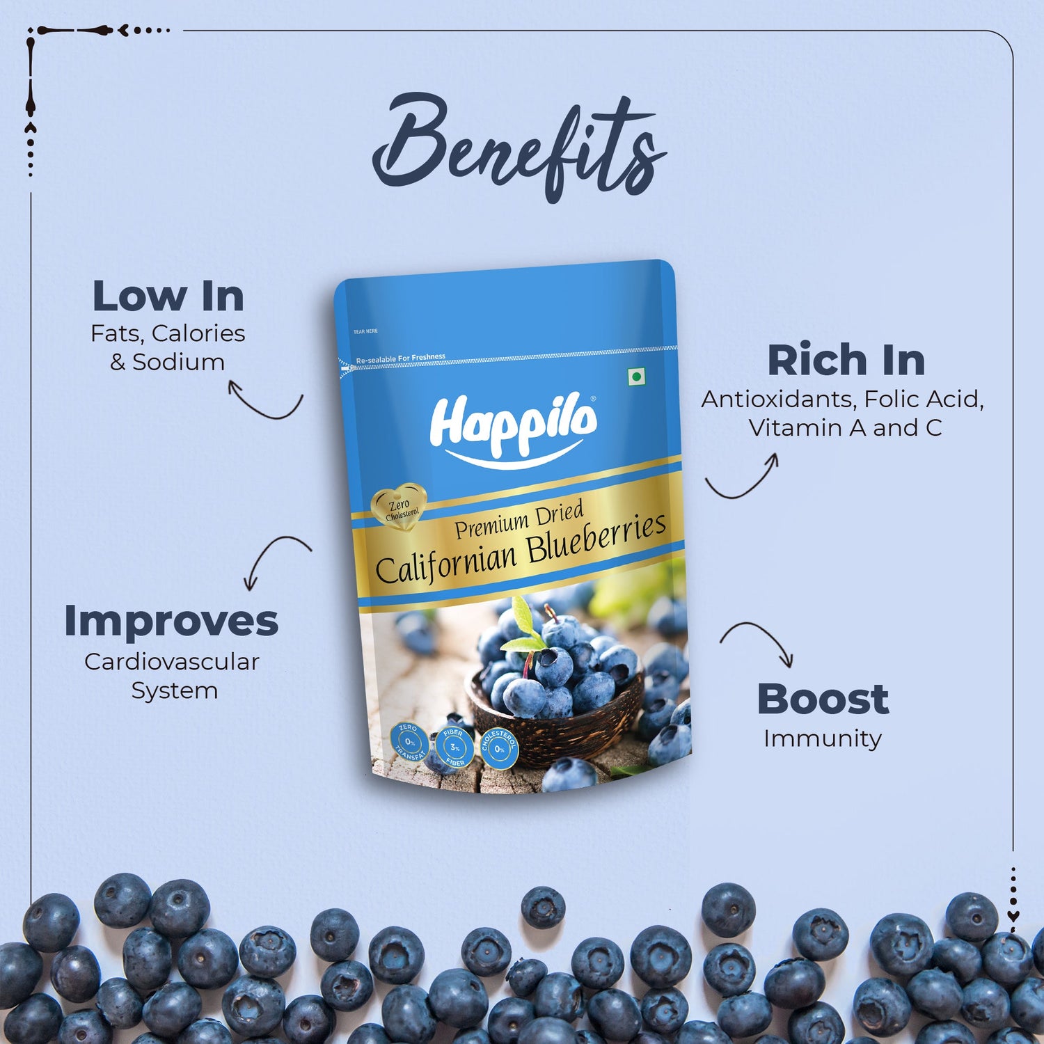 Happilo Healthy & Sweet Californian Dried Blueberries