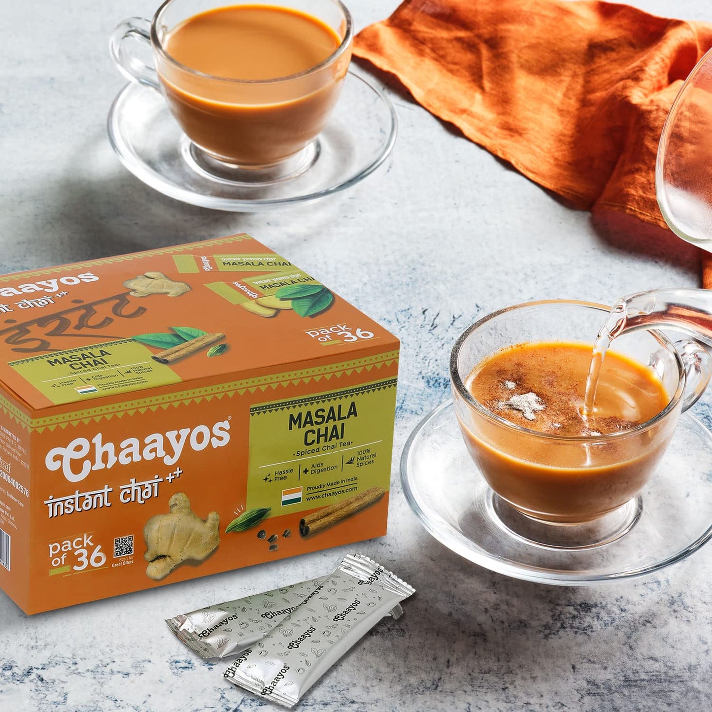 Chaayos Instant Tea Premix - Masala Flavour - Low Sugar (36 Sachets) | Instant Tea | Tea Premix | Masala Tea