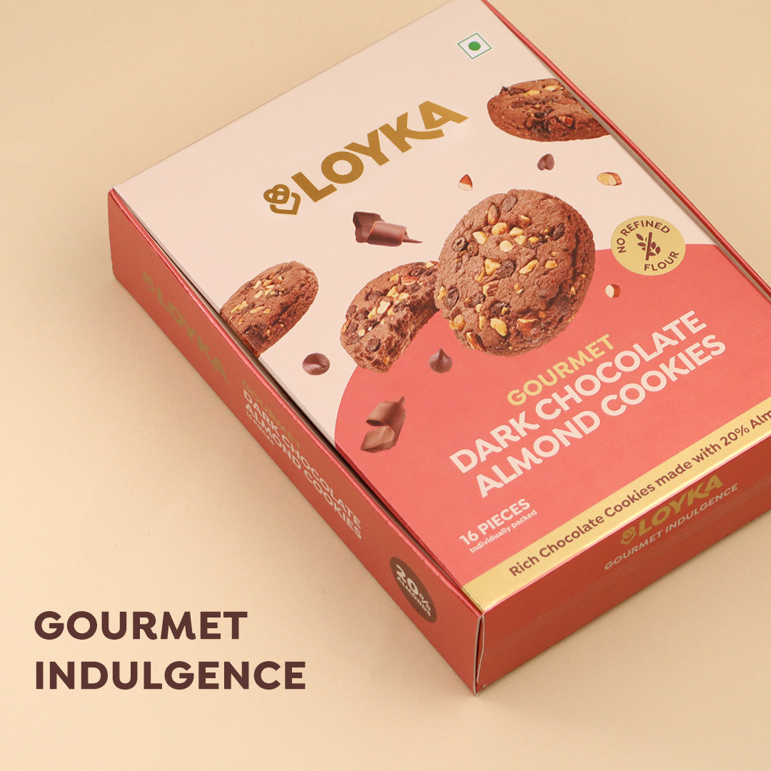 Dark Chocolate Almond Cookies (No Maida) 16 Pcs Box