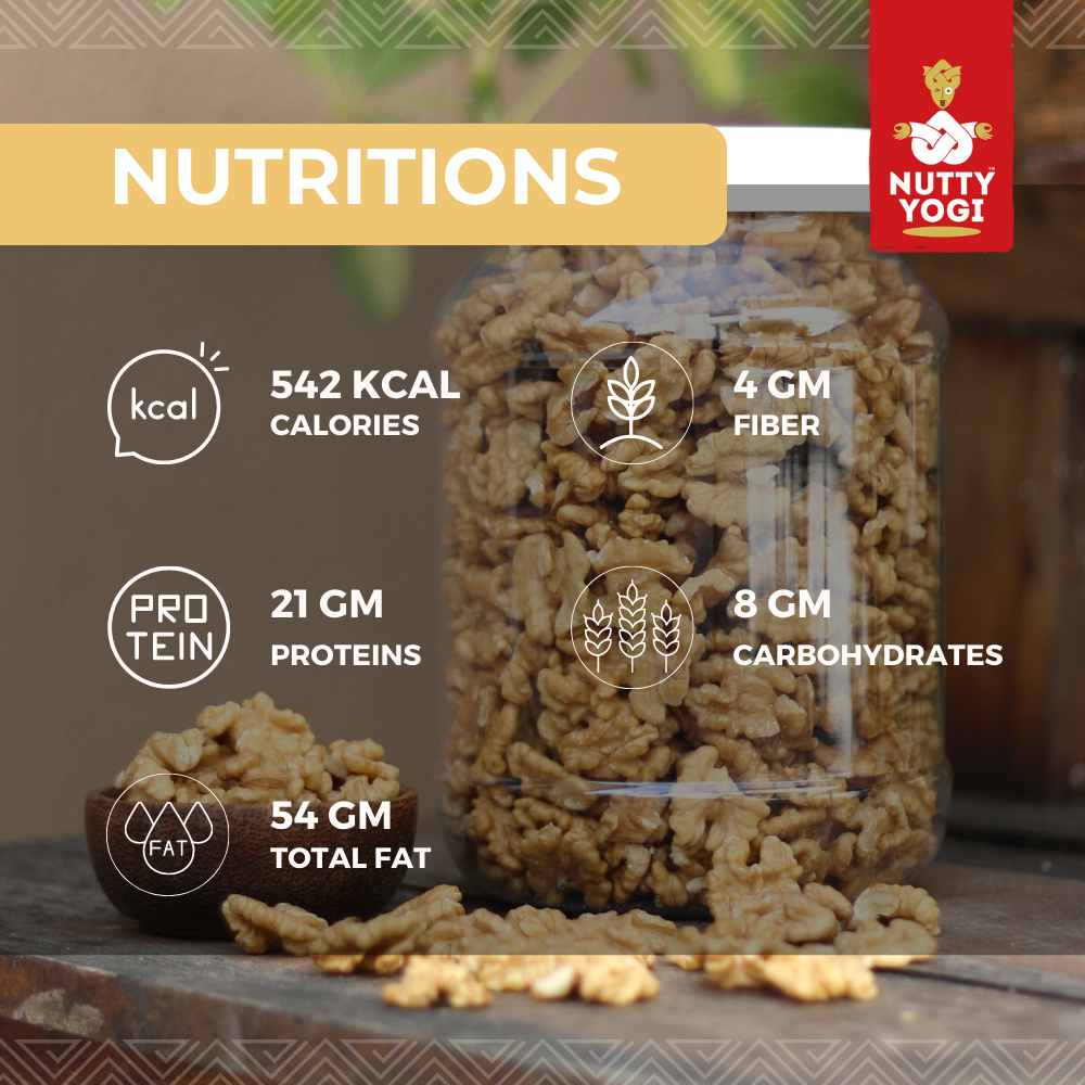 Nutty Yogi Walnuts Jar 800g| Premium Akrot Giri | Rich in Protein & Iron | Low Calorie Nut | 0g Trans Fat & Cholesterol Free