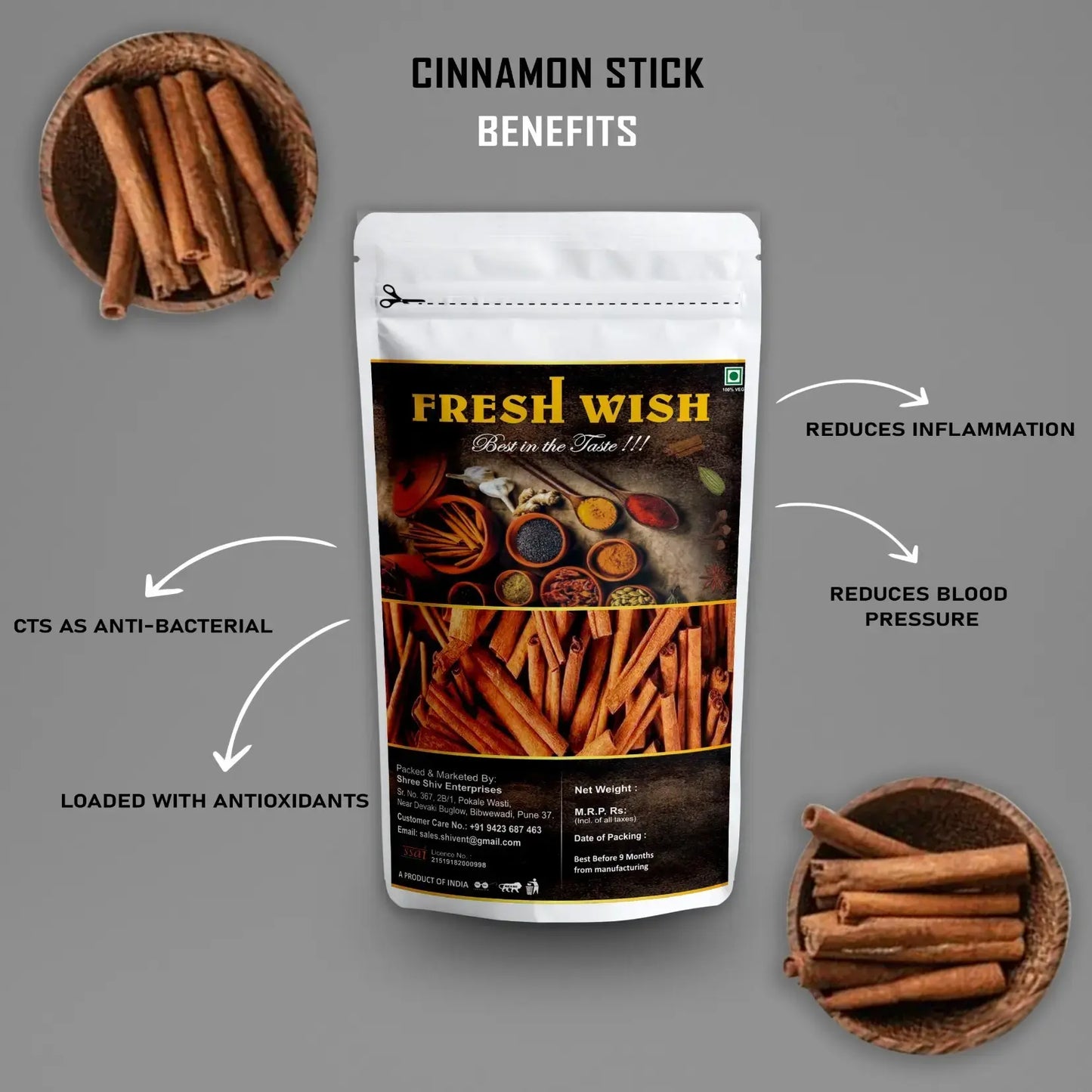 Fresh Wish Cinnamon Stick (Dalchini) - 250 gms