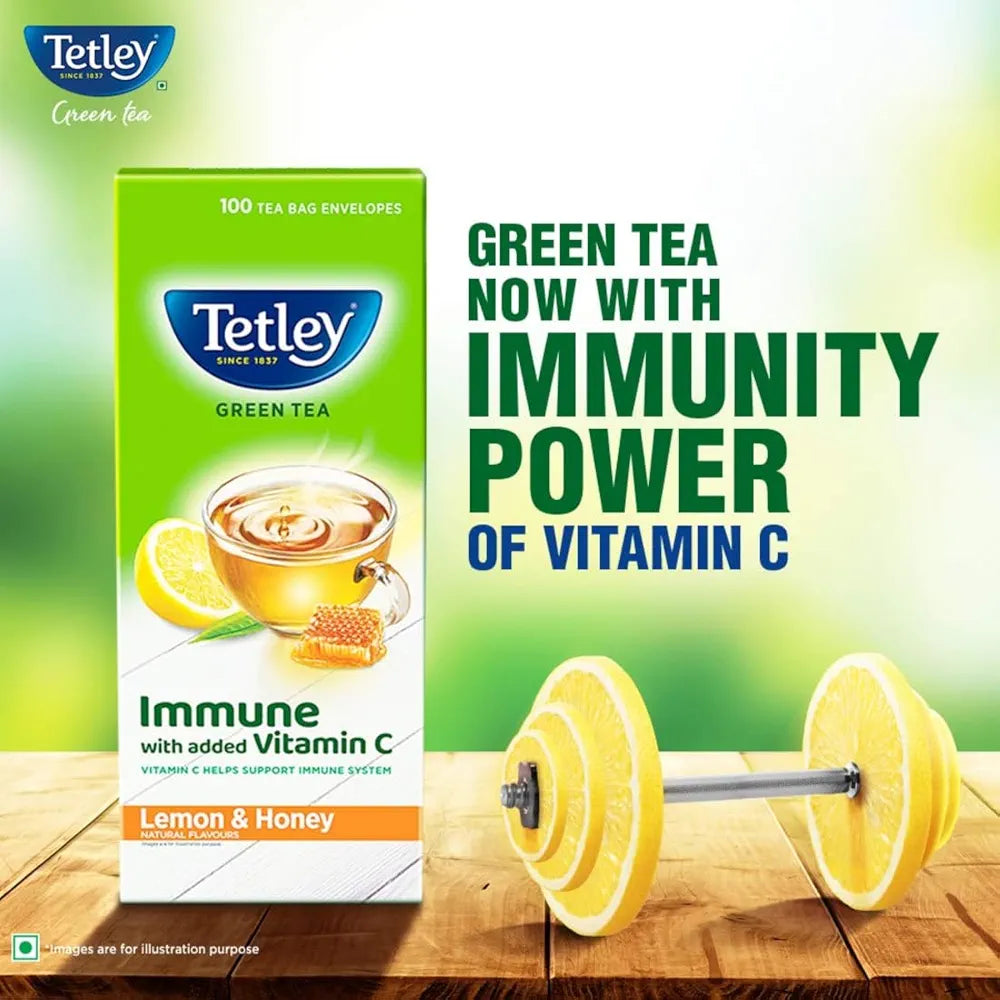 Tetley Green Tea, Lemon And Honey, 100 Tea Bags, 140 Grams