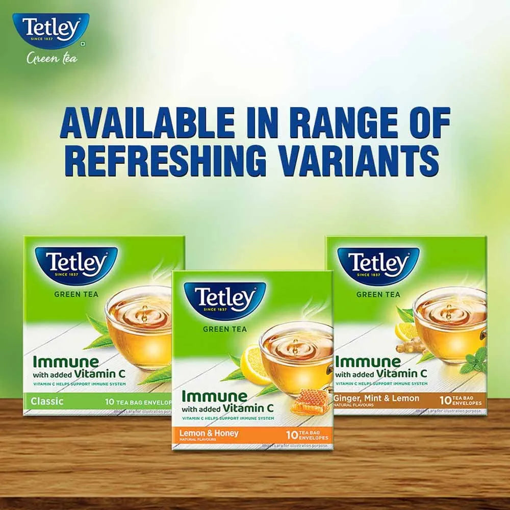 Tetley Green Tea Immune With Added Vitamin C, Lemon And Honey, 10 Tea Bags, 27 grams, Pack of 1