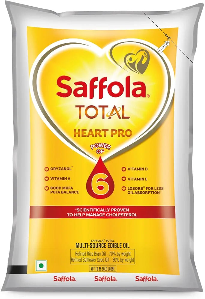 Saffola Total Oil | Heart Pro | Multi source Edible Oil  | Power of 6 | Helps Manage Cholesterol | 1 Litre Pouch