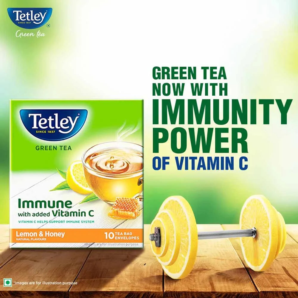 Tetley Green Tea Immune With Added Vitamin C, Lemon And Honey, 10 Tea Bags, 27 grams, Pack of 1