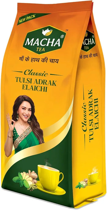 Macha Tulsi Adrak Elaichi Herbal Tea | Assam Tea Blend with Ayurvedic Benefits | Supports Immunity & Digestion | Natural & Preservative-Free | 400g Pack