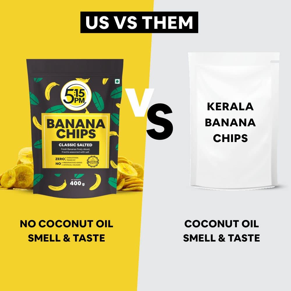 5:15PM Yellow Banana Chips Snacks - Fresh Crispy Banana Wafers Chips | Classic Salted Flavour 400grams Packet