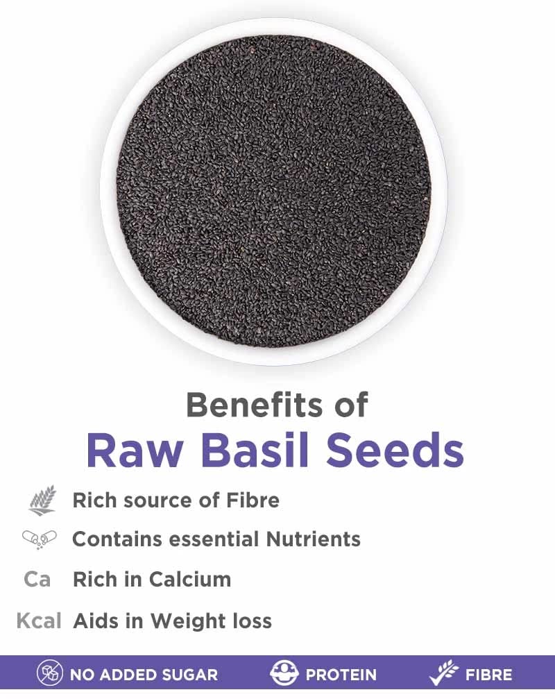 Nutri Organics Authentic Raw Basil Seeds (Sabja) - Immunity Booster, Fiber-Rich Superfood for Weight Loss 500g | Tukmariya Seeds