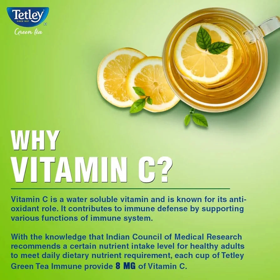 Tetley Green Tea Immune, With Added Vitamin C, Ginger, Mint & Lemon, 100 Tea Bags, 1.4gx100