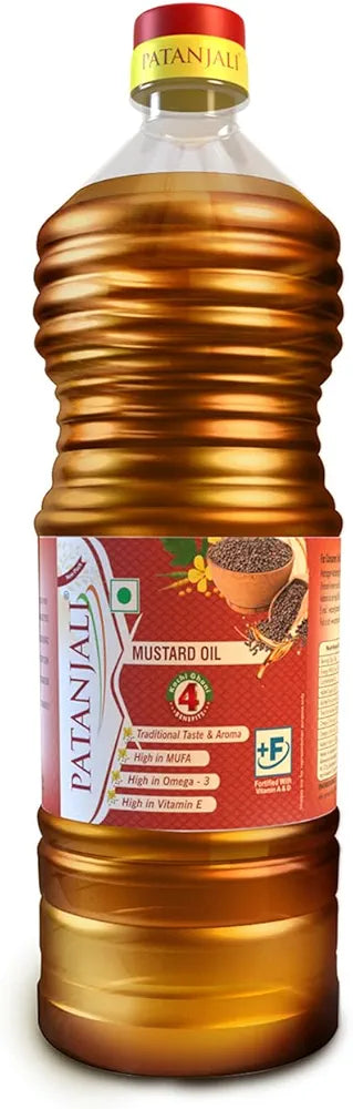 Patanjali Pure Mustard Oil, Natural Kachi Ghani, Sarso ka Tel, Healthy Cooking Oil for Daily Use - 1L