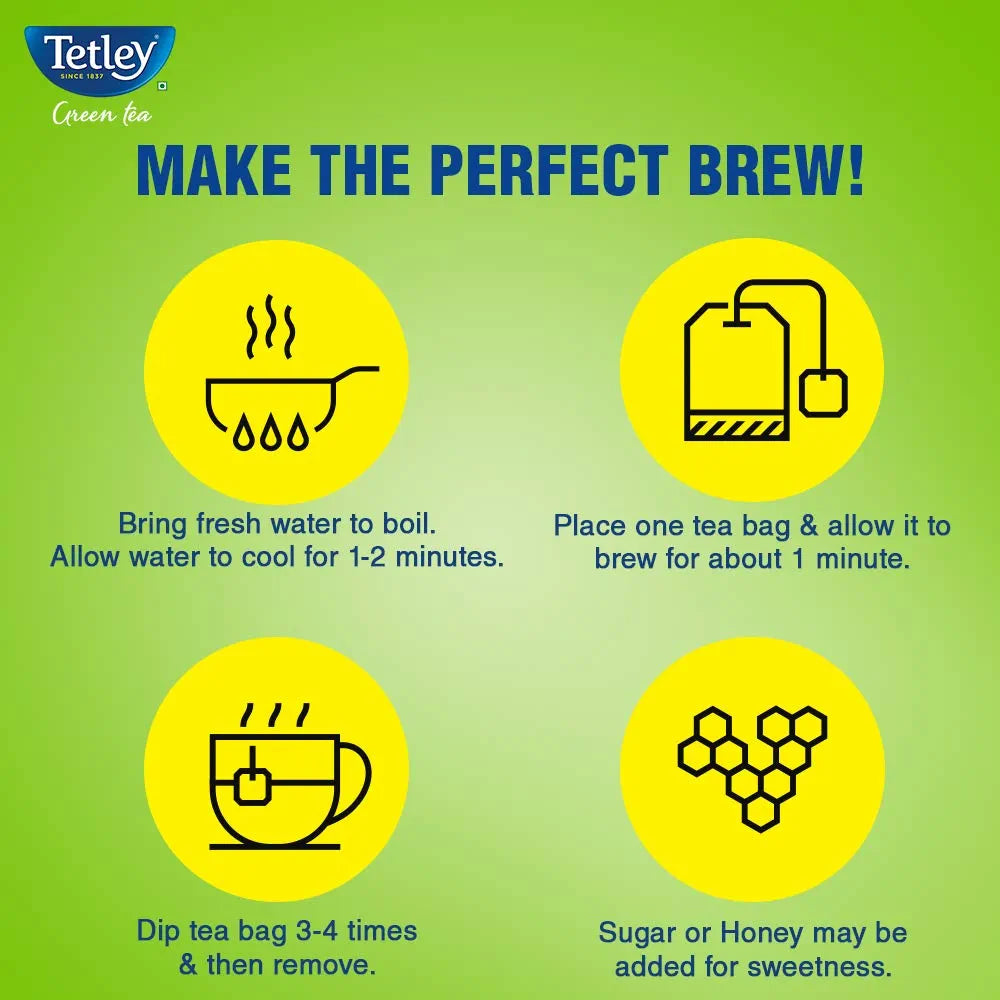 Tetley Green Tea, Lemon And Honey, 25 Tea Bags, 39 Grams