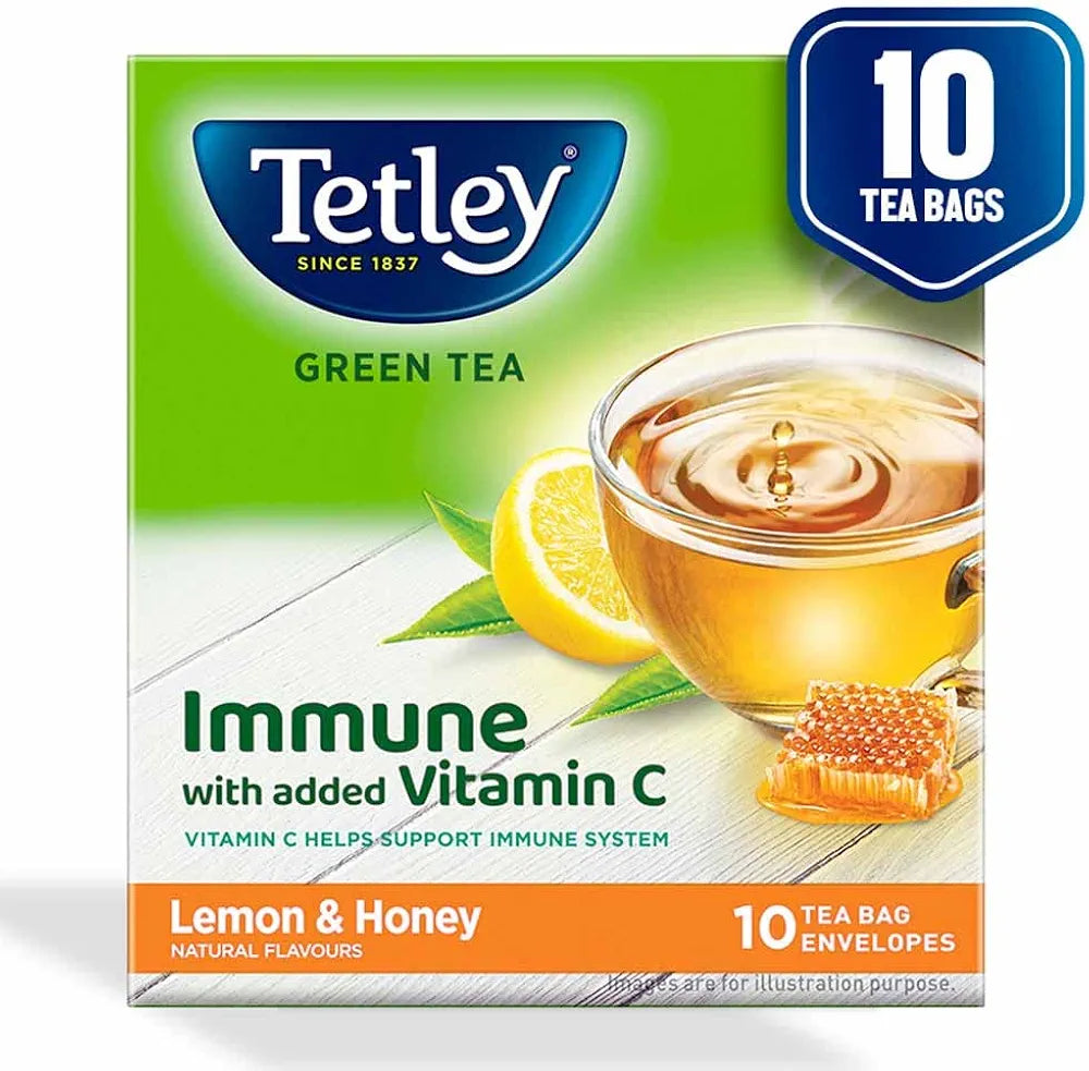 Tetley Green Tea Immune With Added Vitamin C, Lemon And Honey, 10 Tea Bags, 27 grams, Pack of 1