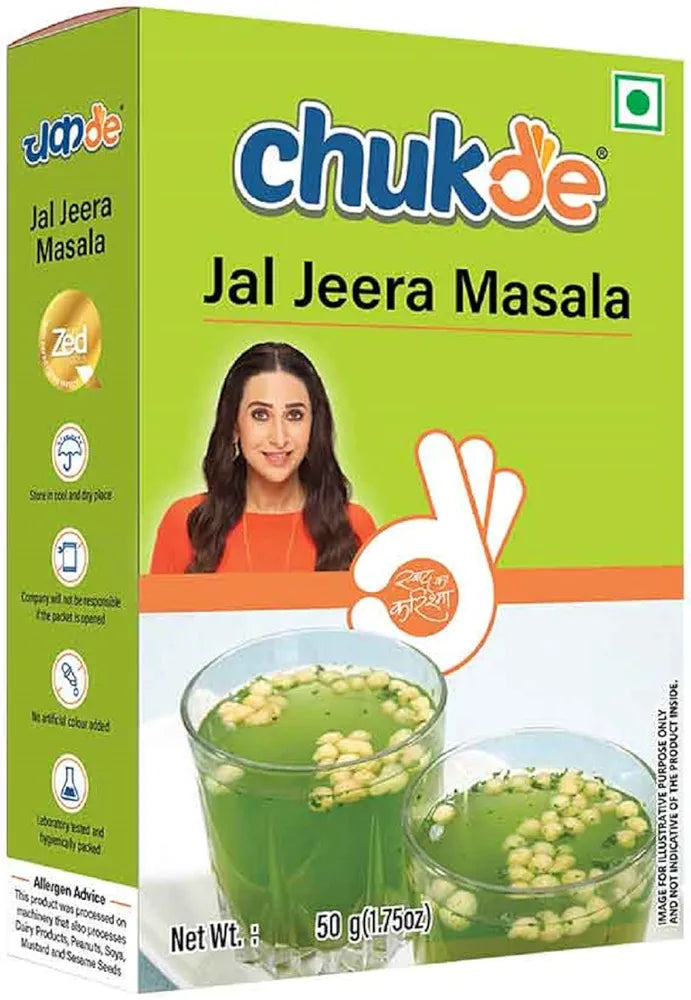 Chukde - Jal Jeera Masala - Enhance Your Indian Cuisine with This Tangy Spice Blend - Ideal for Chaat, Raita, & Traditional Indian Drinks - 50 Gm - Pack of 5