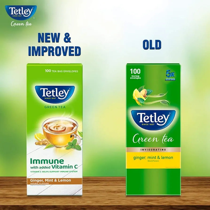 Tetley Green Tea Immune, With Added Vitamin C, Ginger, Mint & Lemon, 100 Tea Bags, 1.4gx100