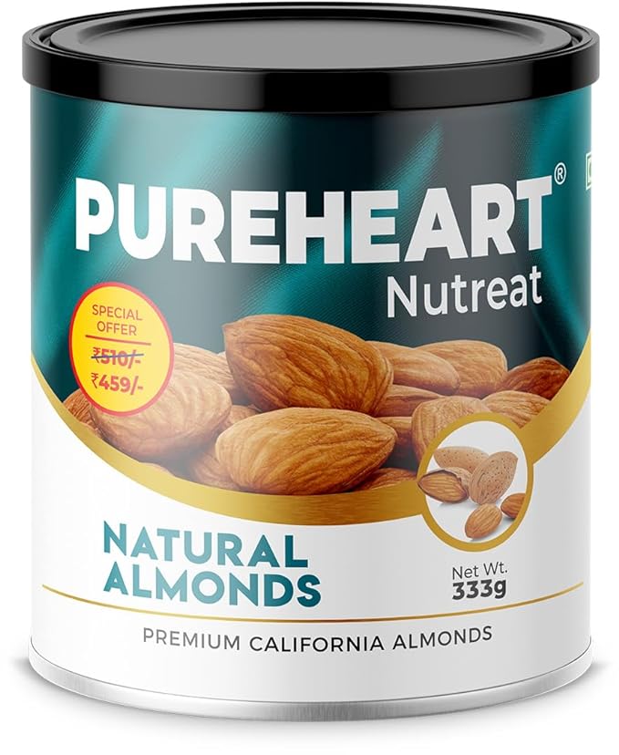 Pureheart Nutreat Natural Almonds (80 gm) Premium California Almond Nuts/Dry Fruit, Crunchy & Delicious Dried Badam, Resealable Pouch