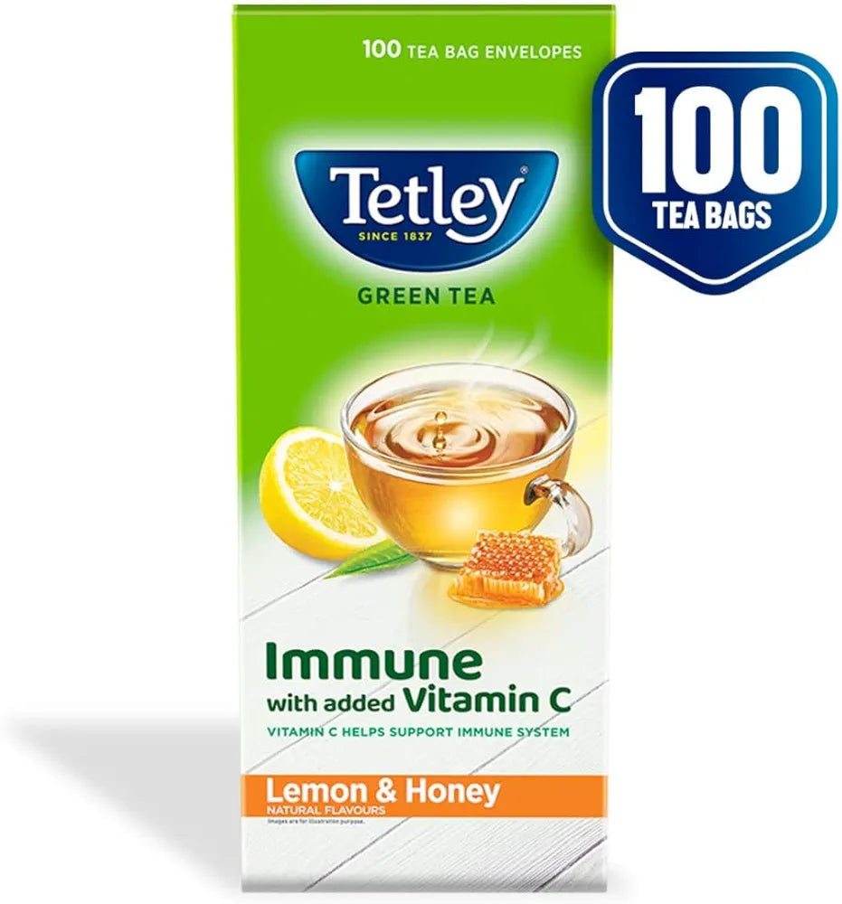 Tetley Green Tea, Lemon And Honey, 100 Tea Bags, 140 Grams