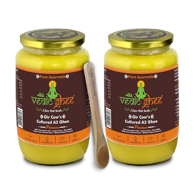 Vedic Ghee Premium A2 Gir Cow Cultured Desi Ghee - 1 Ltr Each (Pack of 2)