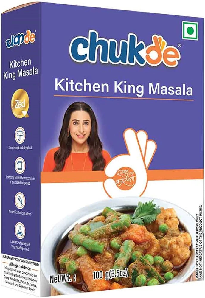 Chukde - Kitchen King Masala - Powder Blend Spice - Indian Spice Blend for Authentic Flavor - Aromatic and Savory Spice Mix for All Your Recipes - Blend of Spices for Mouthwatering Meals - 100 Gm