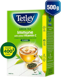 Tetley Green Tea Immune With Added Vitamin C, Classic Green Tea, Makes 400 Cups, Long Leaf Tea, 5X Antioxidants As An Apple - 500 Gm