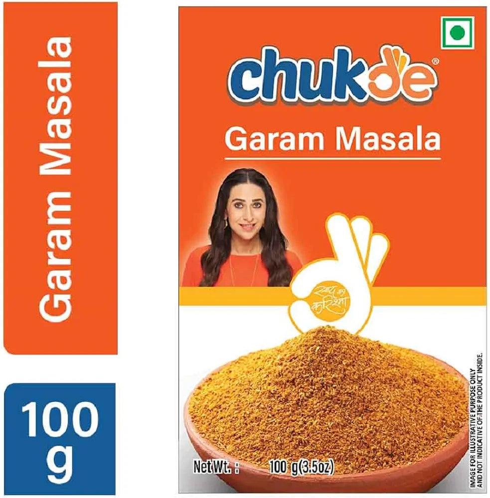 Chukde Garam Masala Powder - 100g | Blend of 13 Spices with Taj Bark | Adds Warmth and Depth to Indian Cuisine | No Added Colors, Laboratory Tested, Hygienically Packed | Store in Cool, Dry Place