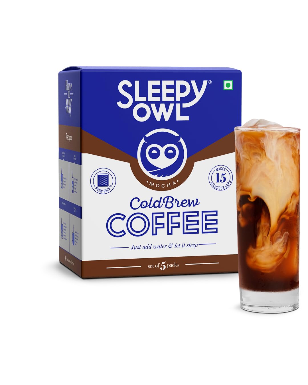 Sleepy Owl Mocha Cold Brew Coffee Bags Set of 5 Packs - 50 Gms Each